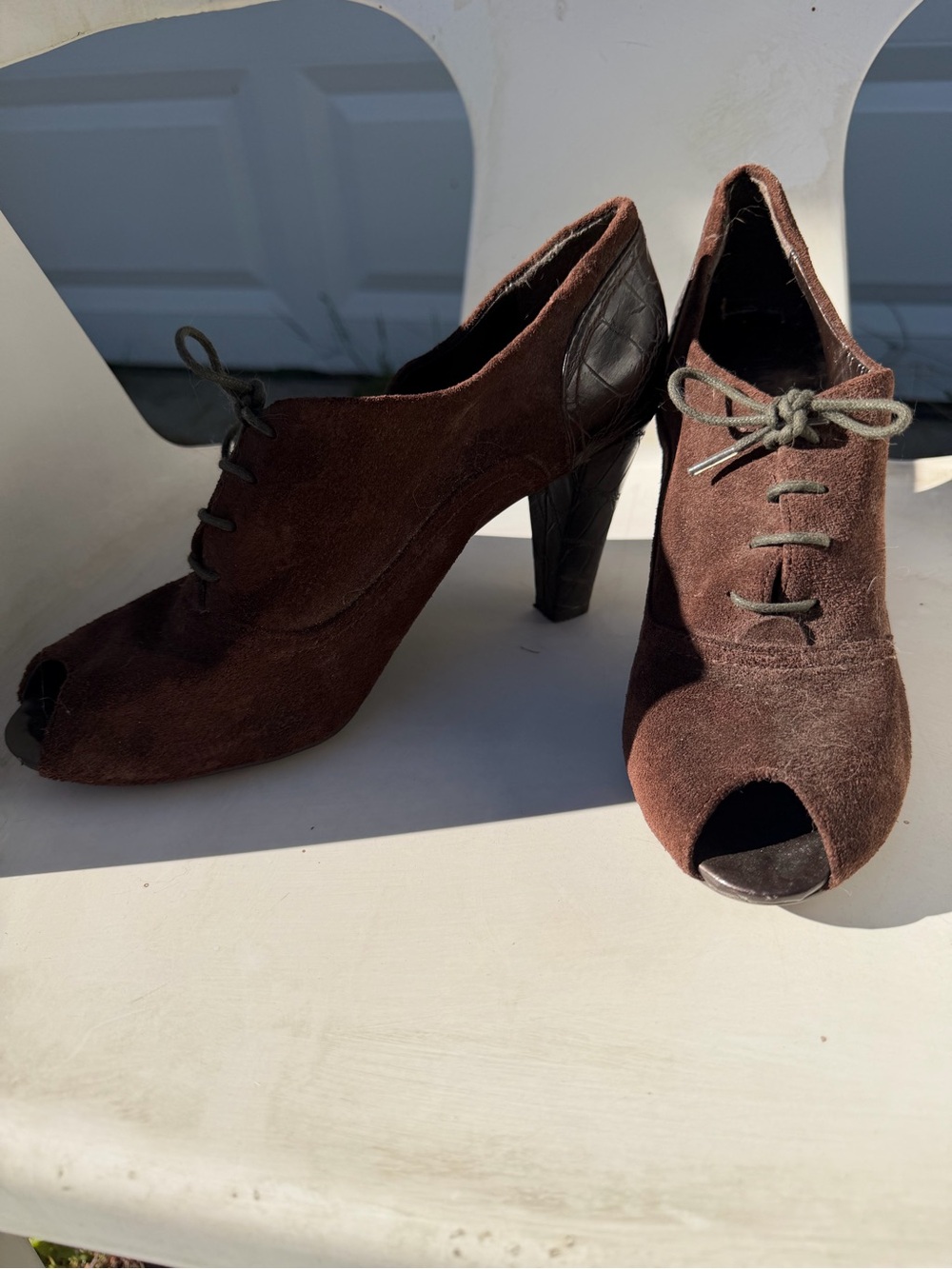 Brown Suede Peep-Toe Lace-Up Heels size 9